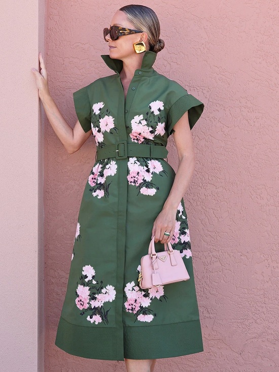 Tuckernuck Dresses & Skirts - Tuckernuck Chloe Dress Olive and Pressed Powder Belted Midi‎ Short Sleeve M